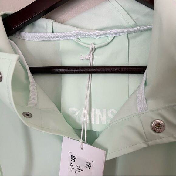 RAINS Jacket Long Mineral Green Casual Unisex Lightweight Hooded Neutral Pockets - Picture 13 of 16